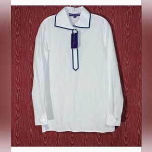 RALPH LAURE Purple Label White/Blue Spring Cotton Poplin Glendale Shirt Sz 4 NWT